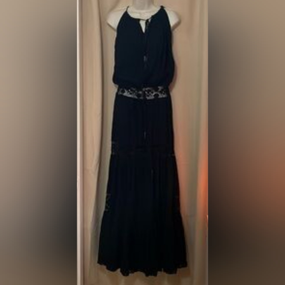 Michelle Jonas Black Lace-Trim Maxi Dress